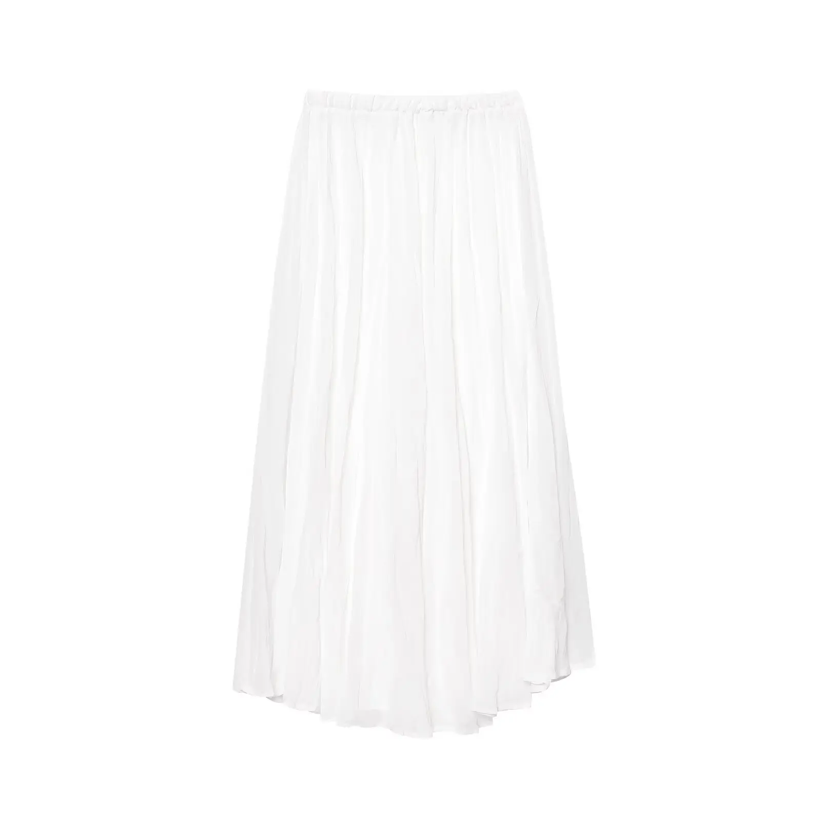TRAFZA 2025 Women Summer Fashion Solid Skirt Pleated A-line Midi Skirts Female Casual Elastic Waist Crease Effect Long Skirt