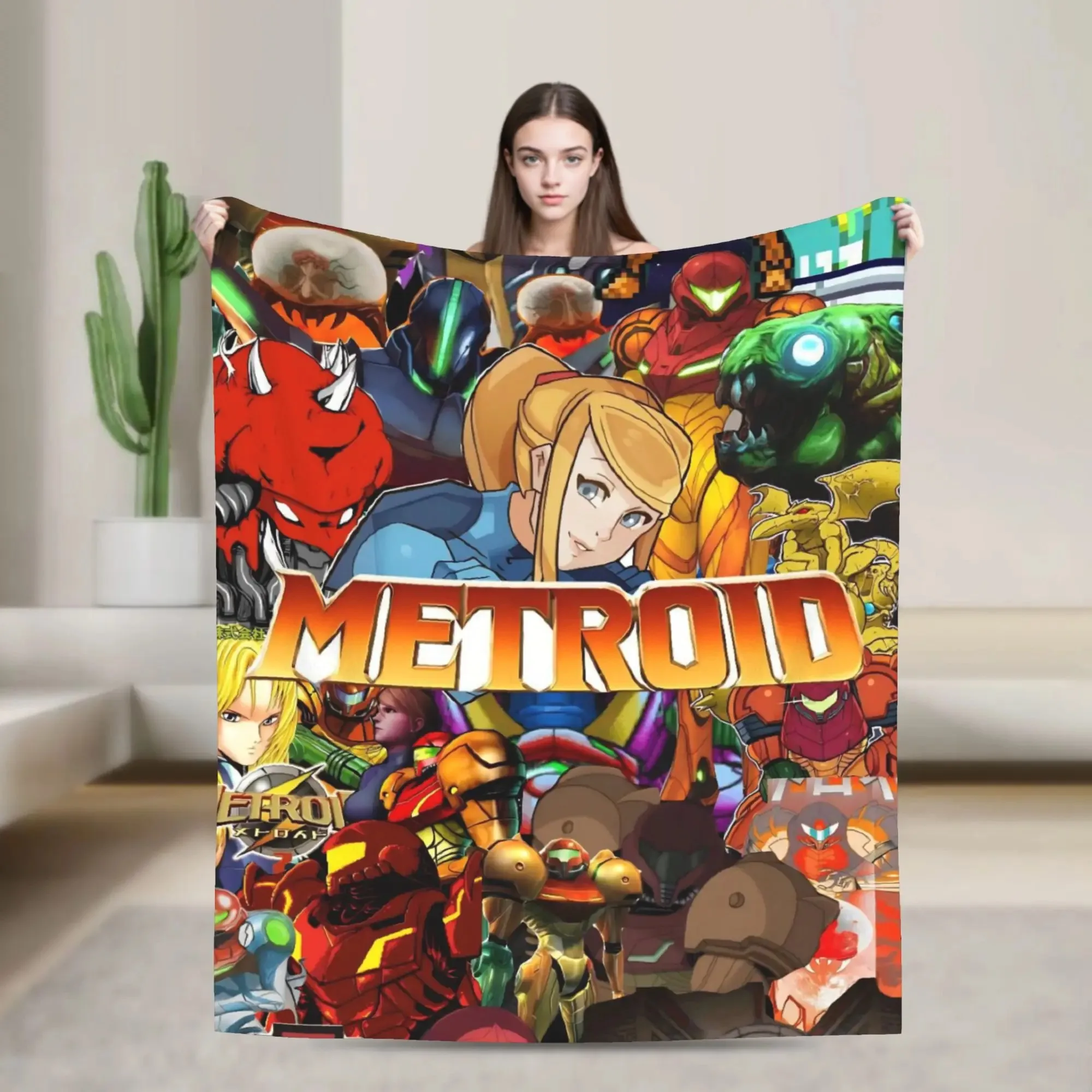 Metroids Hero Game  Flannel Blanket Super Soft Throw Blanket for Living Room Travel Office Street Trend Bedspread Sofa Bed Cover