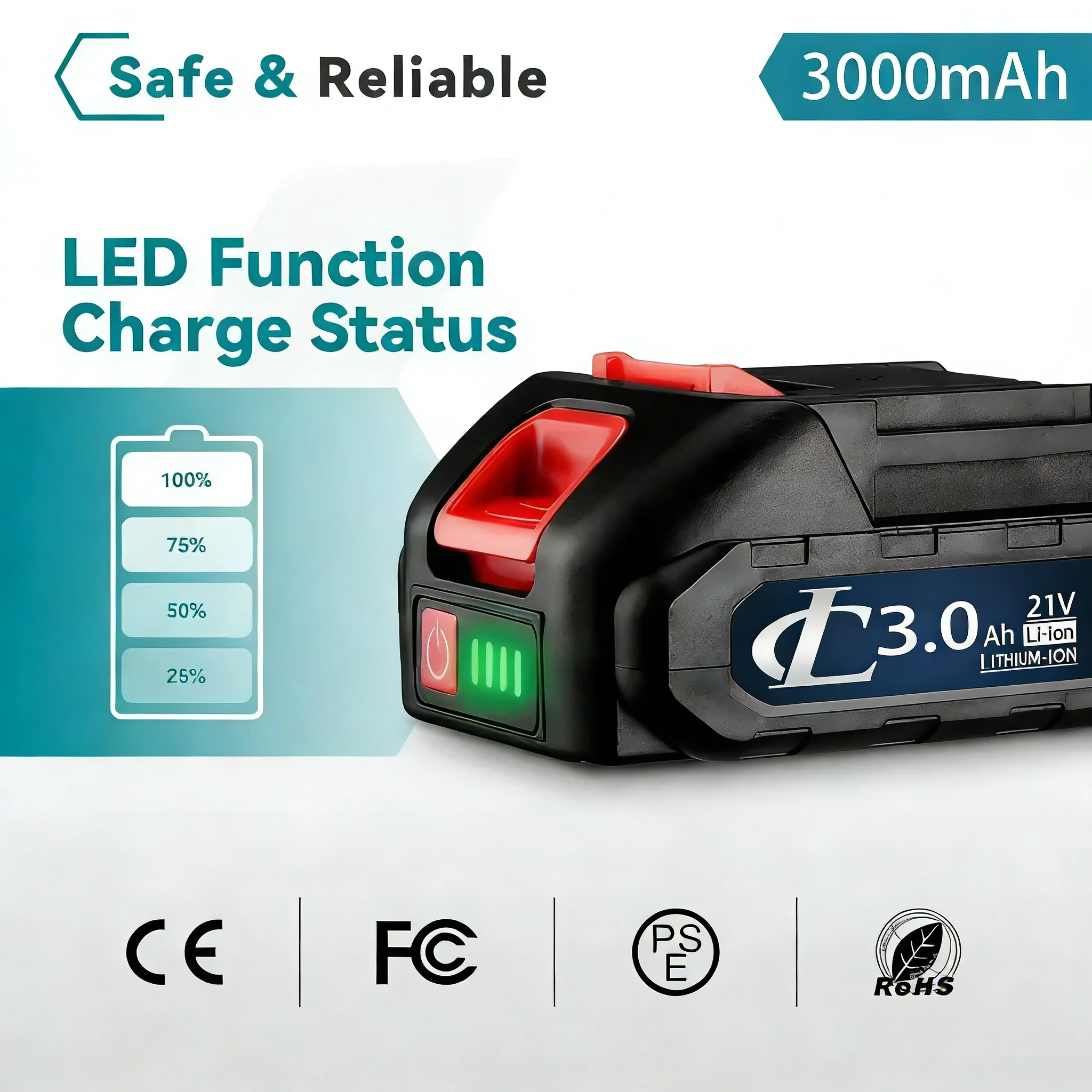 21V 3.0Ah 5S1P Lithium Ion Battery Rechargeable Replacement for Makita Cordless Power Tools with EU Plug