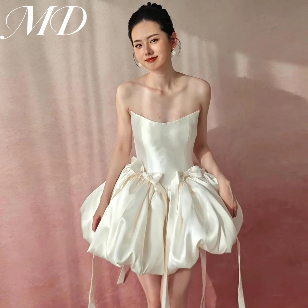 

MD Princess A-line Cream Color Mini Prom Gown New Satin Bow Pleat Corset Back robes de cocktail Birthday Dress Customized 2025