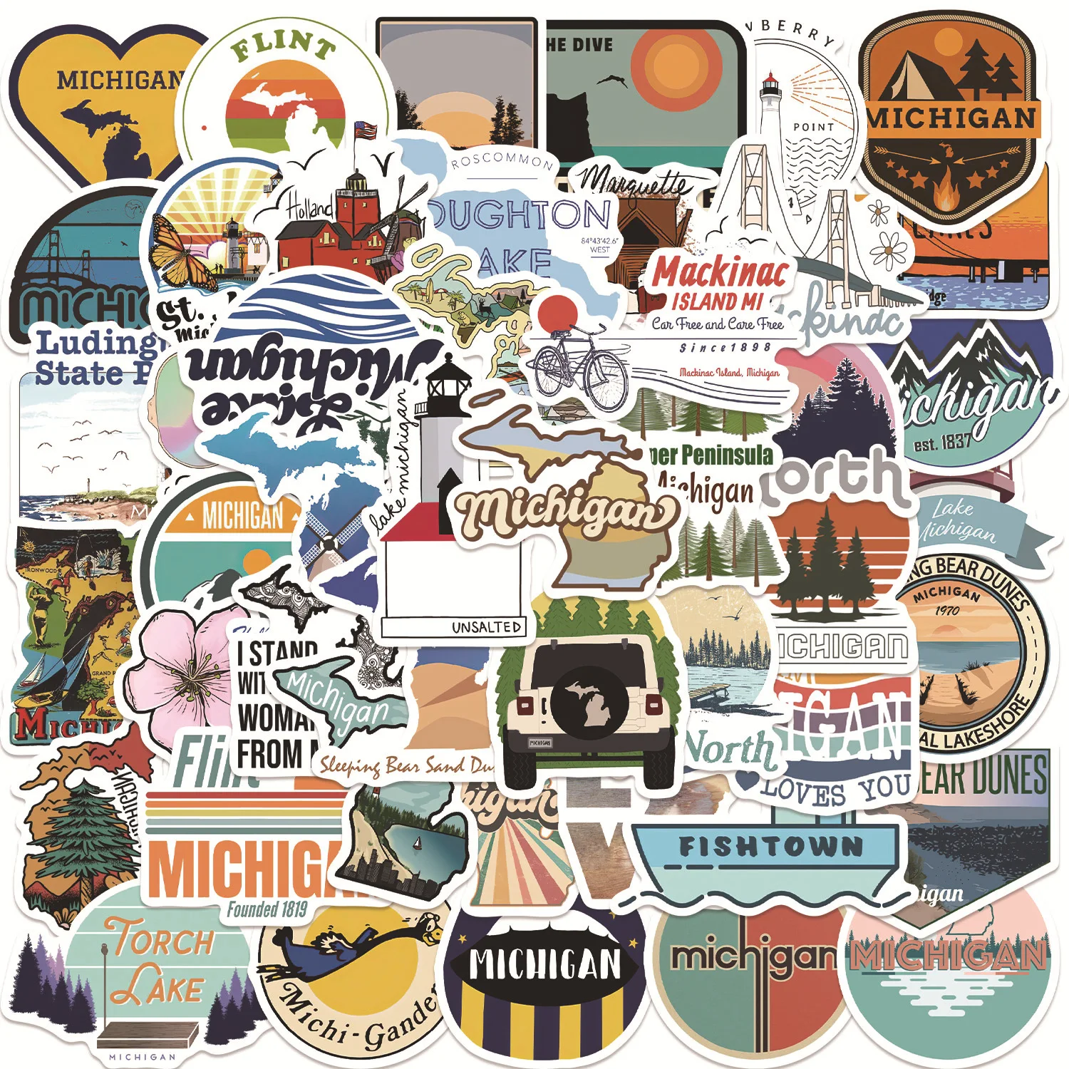 50Pcs State of Michigan Sticker Landscape Graffiti Stickers Phone Luggage Water Bottle Skateboard Children Adult Sticker