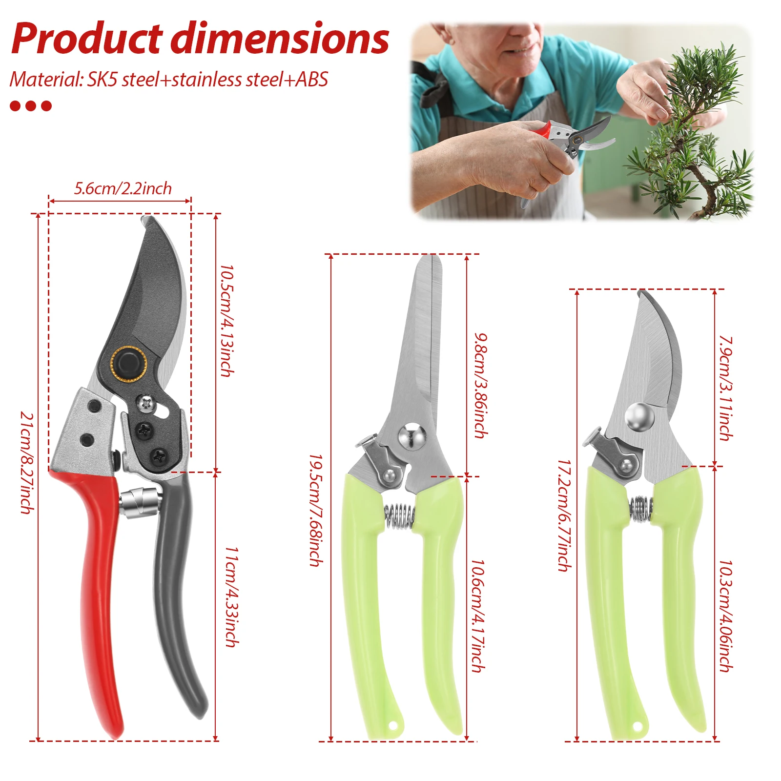 3/2Pcs Garden Pruning Shears Set Stainless Steel Trimming Scissors Professional Flower Scissors for Flowers/Herbs/Small Branches