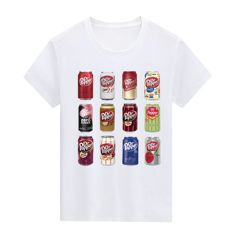 Beverage Cans Printed Short Sleeves Women T-Shirts Tees for Summer T-shirt Trends Girl New Round Neck Casual Hip Hop Shirts Tops