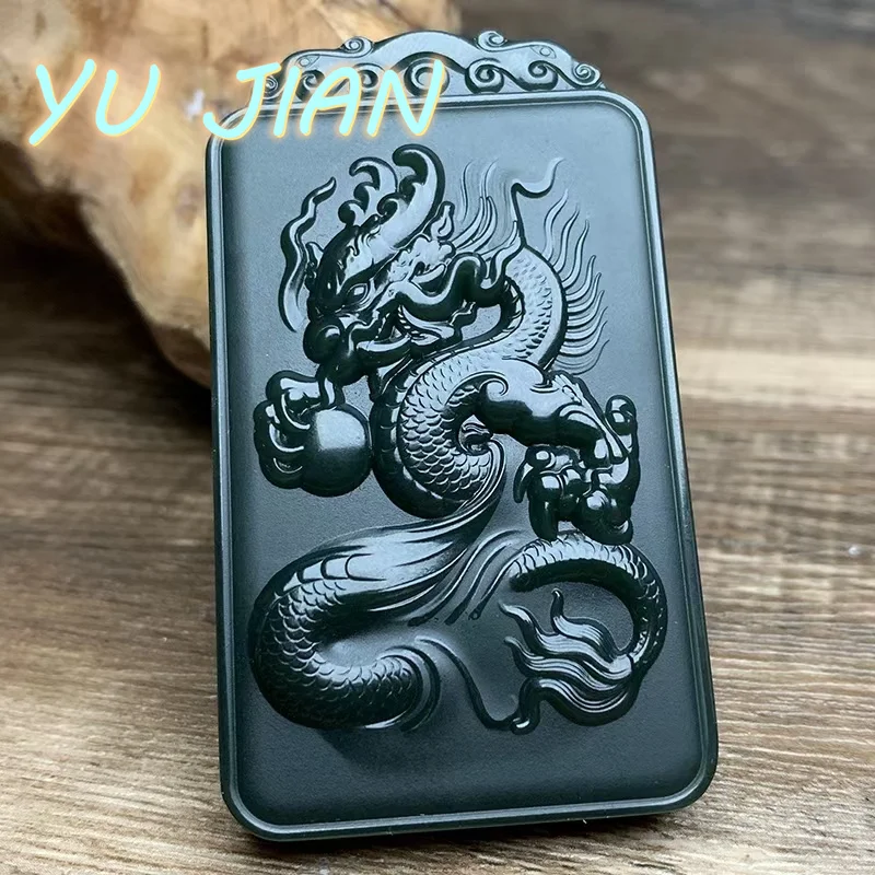 Top Quality Natural Hetian Jade Qing-jade Handmade Fine Carving Brave Dragon Brand Pendant Necklace Chain Fine Jewelry