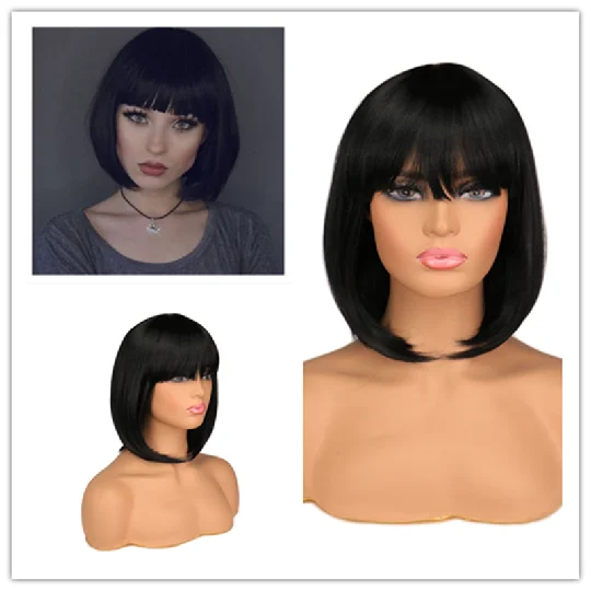 

Synthetic Hair Wigs Black Straight Women's Wig Heat Resistant Synthetic Short Straight Bob Party