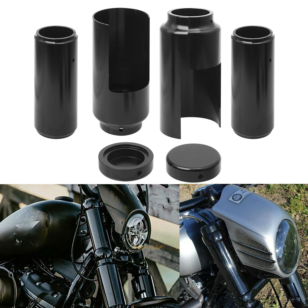 Motorcycle Aluminum Black Full Fork Cover Fork Tubes Caps Set For Harley Softail Breakout Hard Candy Custom FXSB 2013-2017