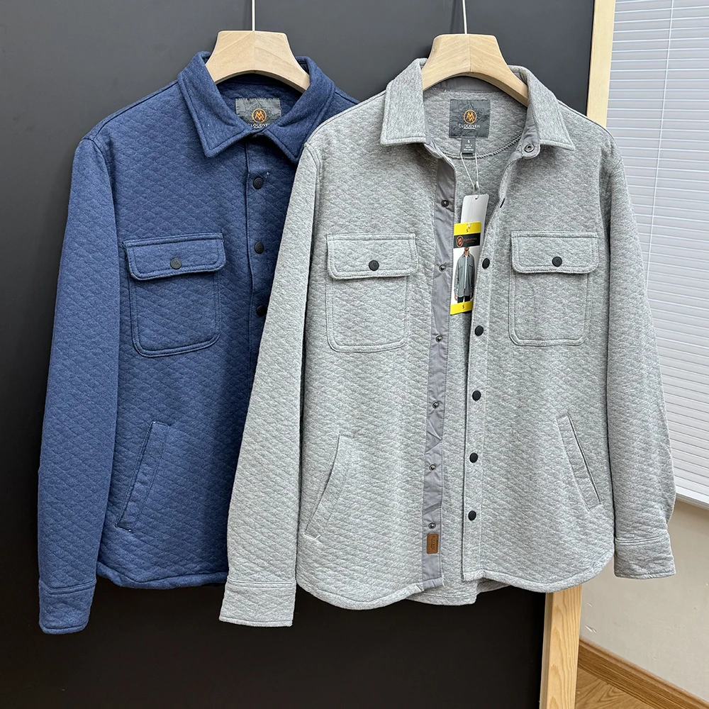 

Мужская повседневная рабочая одежда на осень-зиму: вязаное пальто с вышивкой, на флисовой подкладке, с воротником-стойкой, длинный рукав