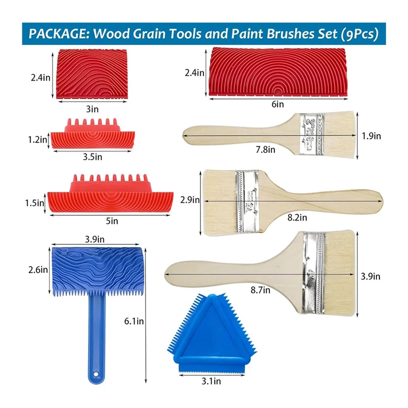 

WCS-инструмент для зерна дерева, 9 шт., искусственный древесный валик, кисти для рисования, инструмент для зерна, краска, как дерево, инструменты для рисования своими руками
