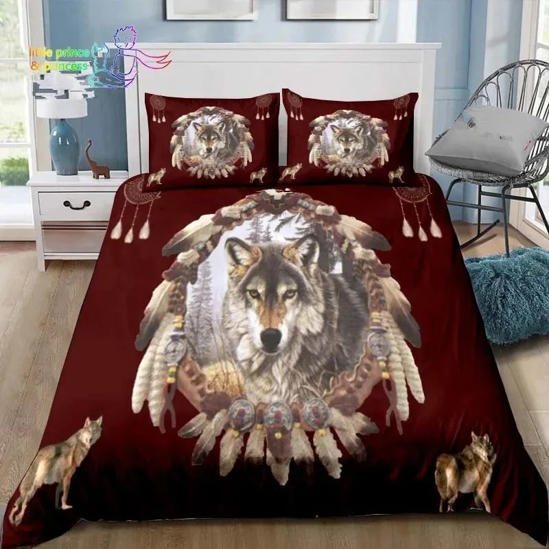 

Dreamcatcher Wolf Comfortable Duvet Quilt Cover Pillowcase Bedding Set Children Bedroom Decoration Home Textile