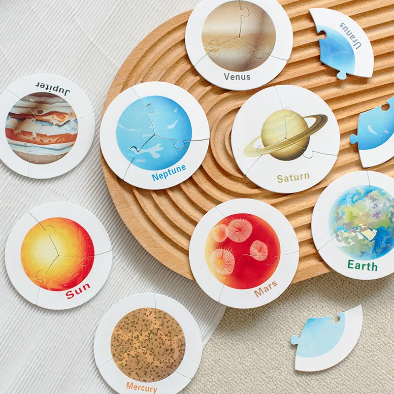 Wooden Montessori Solar System Puzzle Toy Planet Matching Game Astronomy Scientific Cognition Children Educational Learning Toys