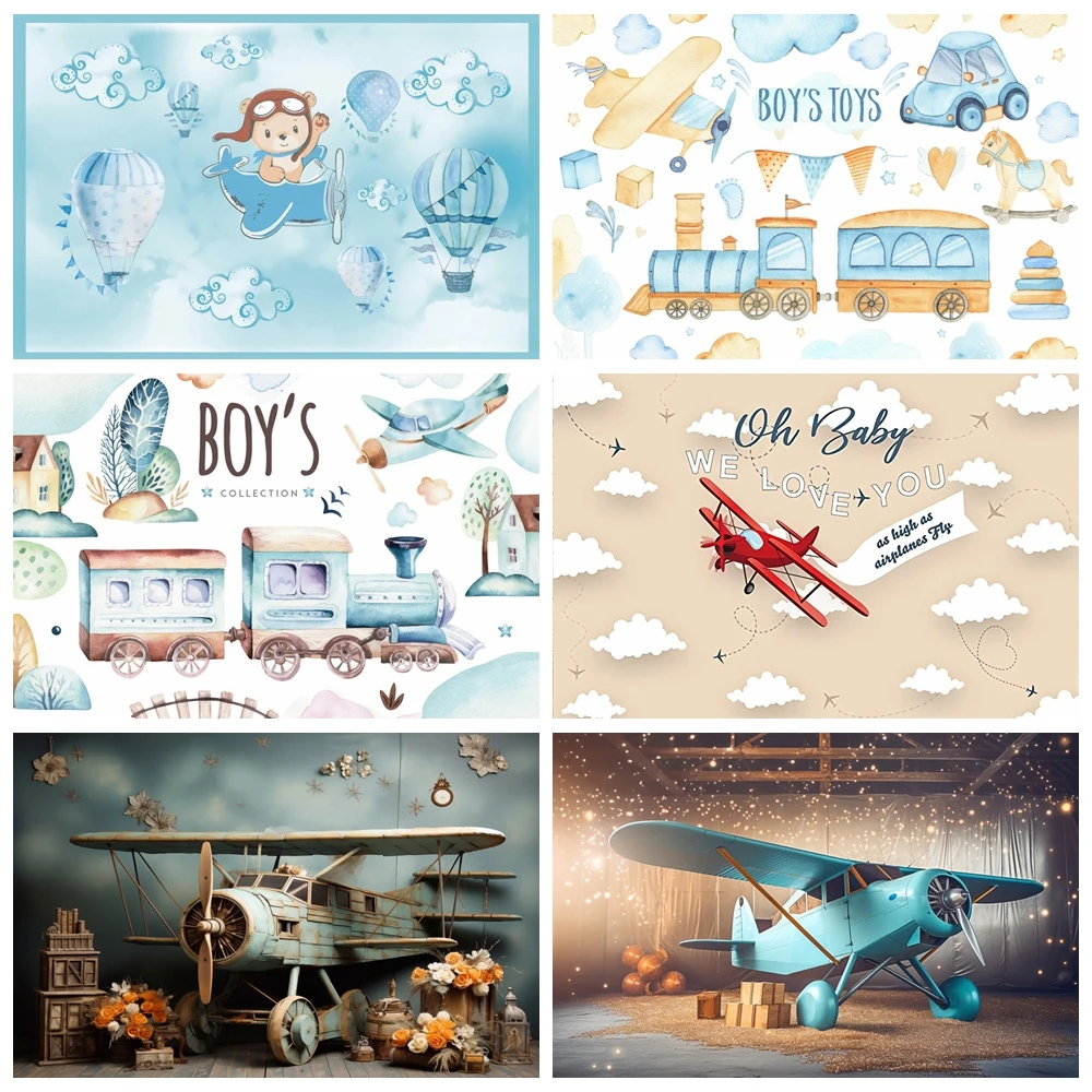 

Aircraft Backdrops Cartoon Airplane Baby Shower 1st Birthday Party Kids Portrait Photography Background Decor Photo Studio Props