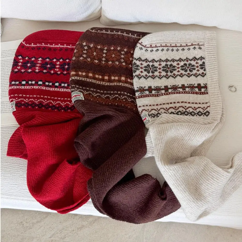 Knitted Balaclava Caps for Women Warm Collar Hooded Hat Thick Warm Beanies One-Piece Neck cover Scarf Cap Ski Cold Winter Hats