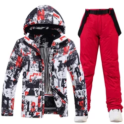 Fato de esqui impermeável e à prova de vento masculino, roupas de neve para snowboard, calça de esqui super quente tamanho grande 3XL, macacão masculino, inverno