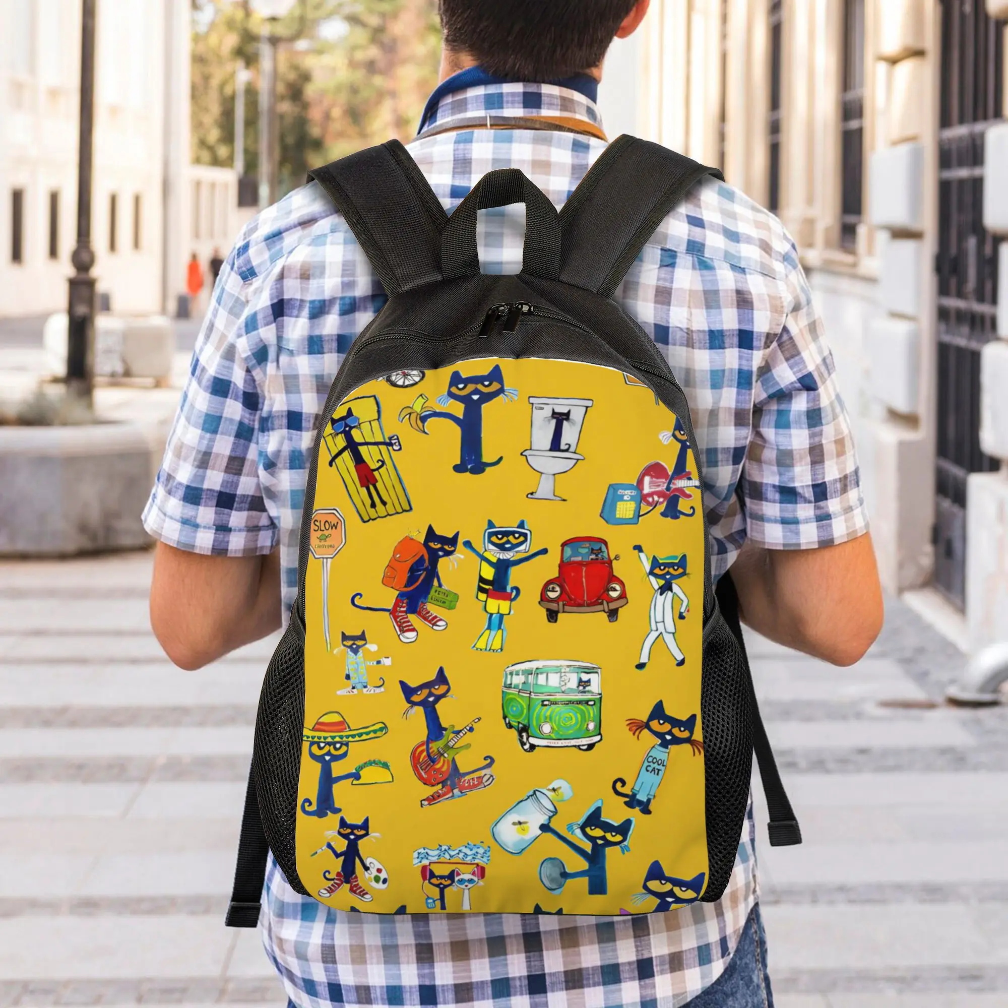 Pete the Cat  Teenage Backpack Durable High School Work Kitten Daypack for Men Women Laptop Computer Canvas Bags