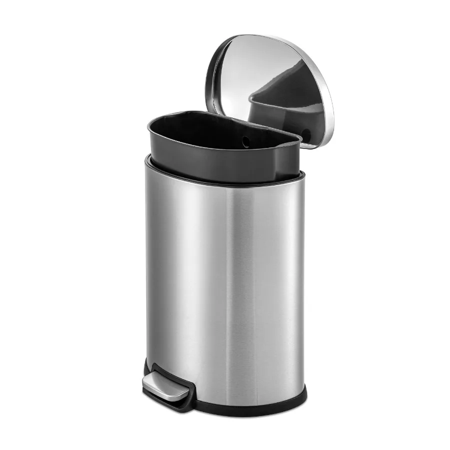 

13.2 Gallon 50L Stainless Steel D-Shape Step-On Trash Can for Kitchen Use Featuring Soft-Close Lid and Fingerprint-Resistant Fi