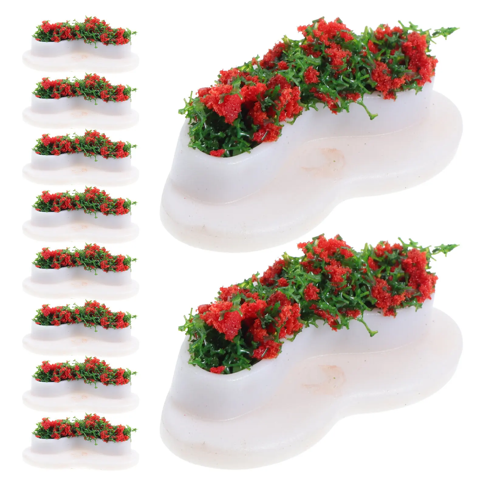 10Pcs Mini Fake Flower Bed Set for Dollhouse Landscaping Miniature Park Bench Decor with Realistic Artificial Plants Micro