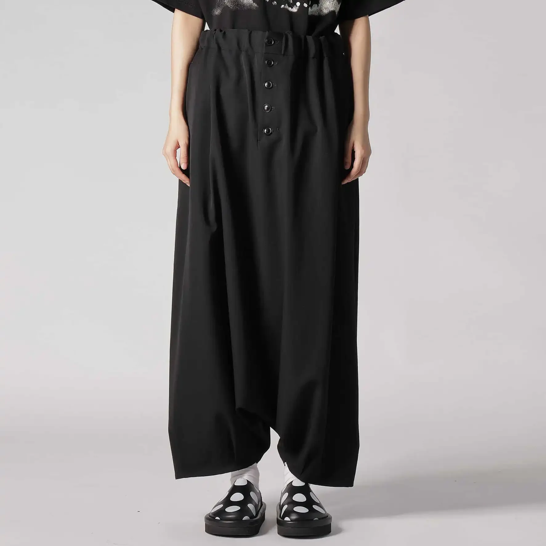 

YOJI OOAK Japanese original wool elastic waistband button decoration straight leg pants low crotch casual pants pants skirt men