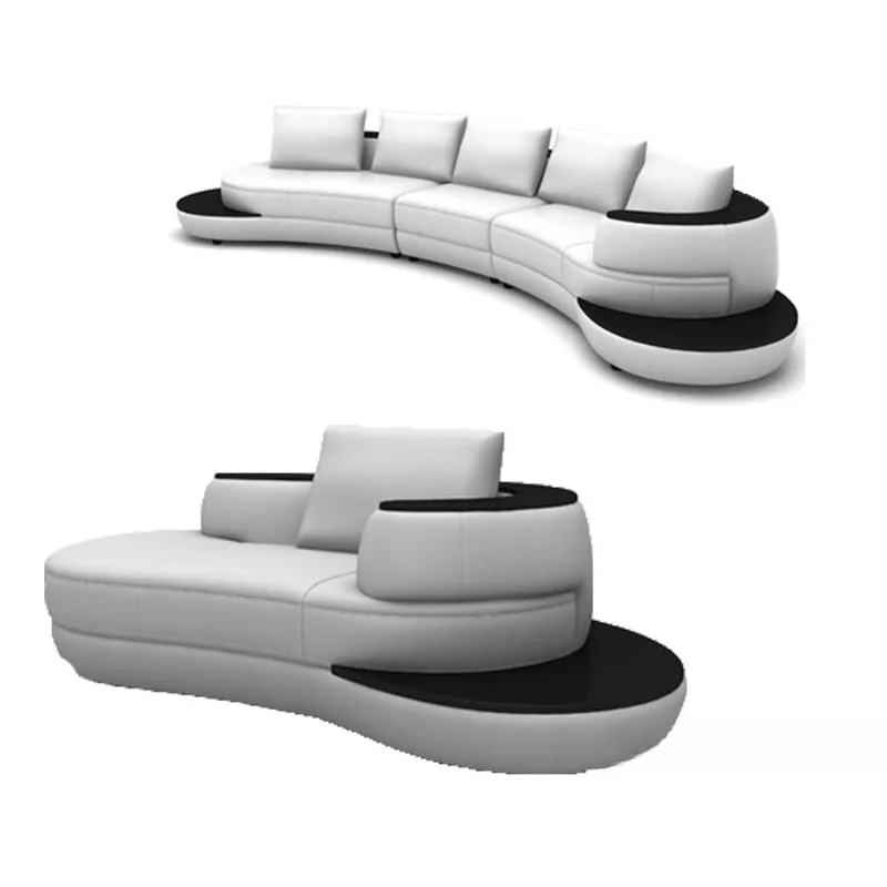 Luxury modern curved leather sofa segmented sofa black and white design living room modern home improvement
