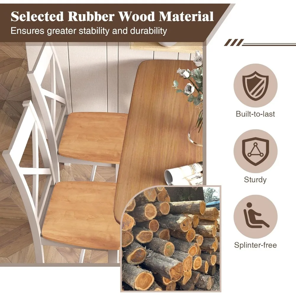 مجموعة من 4 كراسي لتناول الطعام على طراز المزرعة من Giantex، تصميم خلفي عالي متقاطع، خشب مطاطي، كراسي بذراعين للمطبخ الحديث #5