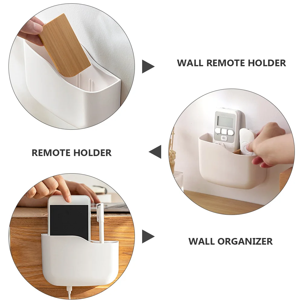 2Pcs Wall Mount Remote Controller Holder Storage Organizer Box Charging Port No Drilling Easy Install Wall Remote Control Holder