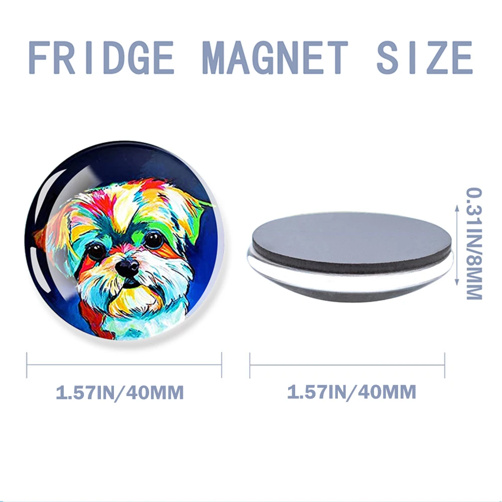 Dog Refrigerator Magnet 40MM Circular Painted Refrigerator Decoration Sticker White Board Adsorption Magnet