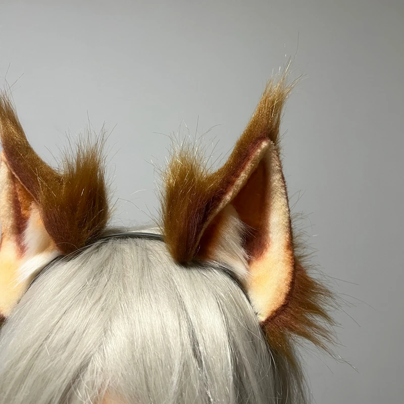 Handmade Simulation Animal Ear Beast Squirrel Ears Hairhoop Cosplay Accessories For Halloween Christmas Game Party Cosplay Prop