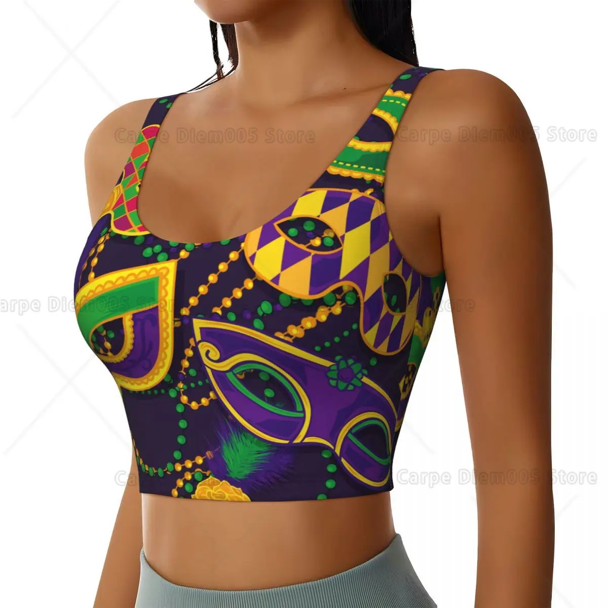 Mask of Mardi Gras Yoga Top Women Running Vests Padded Sports Bras Non Wired Crop Workout Vest Sleeveless Tank Tops Holiday