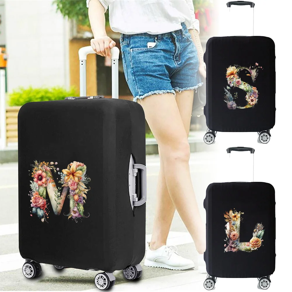 Thick Elastic Luggage Protective Cover Dust Cover Anti-Scratch Suitcase Covers Zipper Suit for 18-32 Inch Floral Letter Pattern