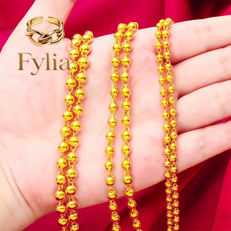 Fylia Jewelry  Fylia Jewelry   24K gold necklace AU999 full gold, round Buddhist beads in series, shiny and gentle, same style a
