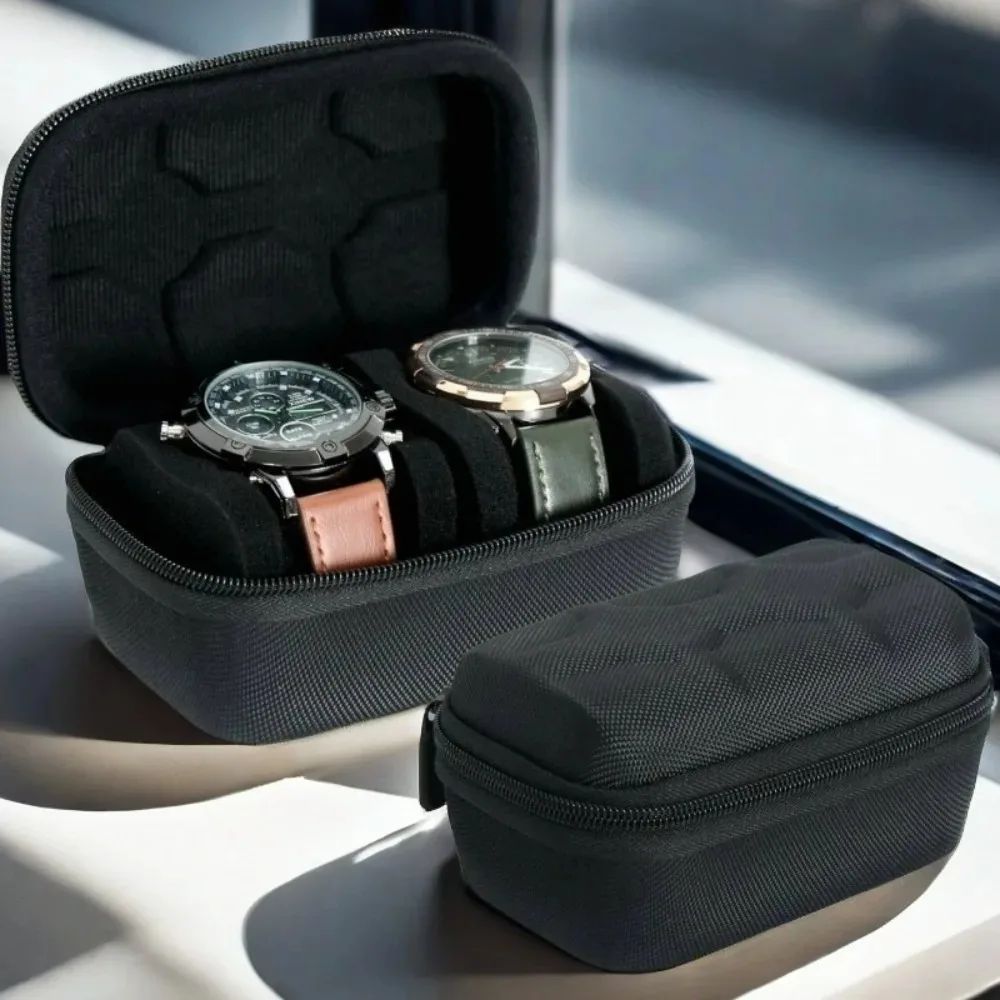 2-Slot Hard Shell Suitable for Men & Women, Oxford Cloth & EVA Portable Travel Watch Box with Flip-Top Lid, Protective Storage