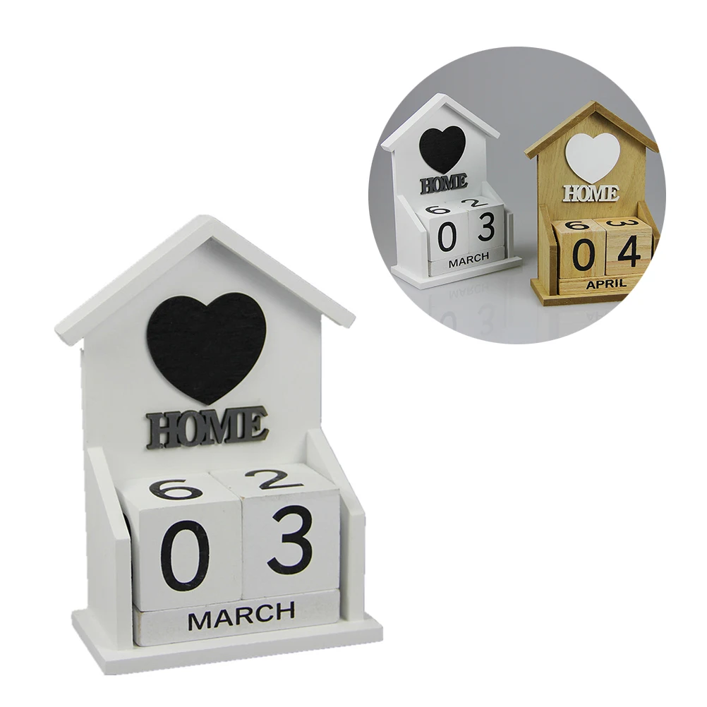 

Wooden Calendar Rack Desk Decoration Desktop Perpetual Art Crafts House Shape Decorate DIY