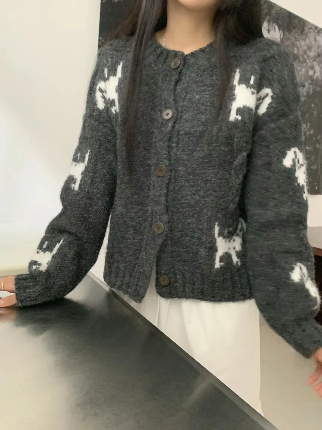 Suéter cárdigan hoado de punto con estampado de perro, estilo urbano, otoño invierno, informal, versátil y a la moda para m...