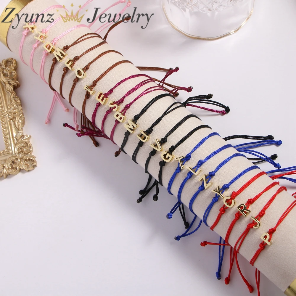 26PCS, Handmade Red Black Blue Brown Thread String Rope 26 Letter Bracelet For Women Men Gold Color Initials Name Bracelets