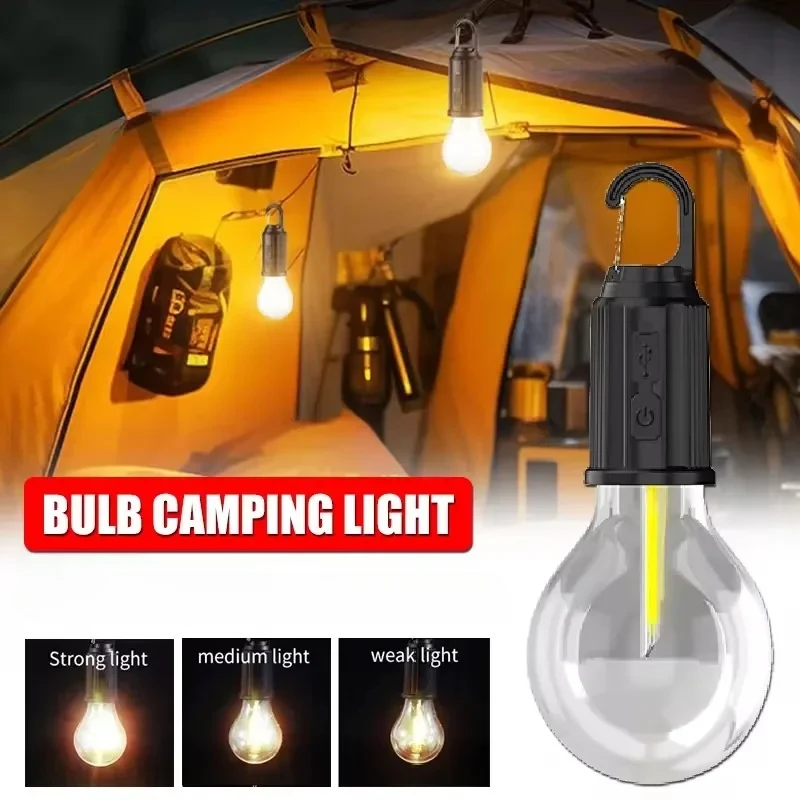 LED Camping Light Type-C Rechargeable Waterproof 400mAh 100LM Tent Light with Hook 3 Modes Lighting Outdoor Atmosphere Lantern