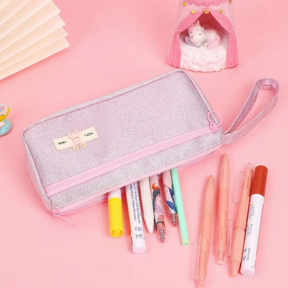 Creative Glossy Canvas Pen Bag Cartoon Ins Style Stationery Organizer High Color Value Large Capacity Pencil Case