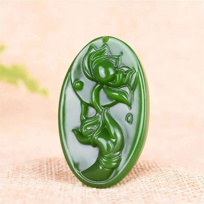 

New Spinach Green Lotus Pendant, Classic Jewelry.