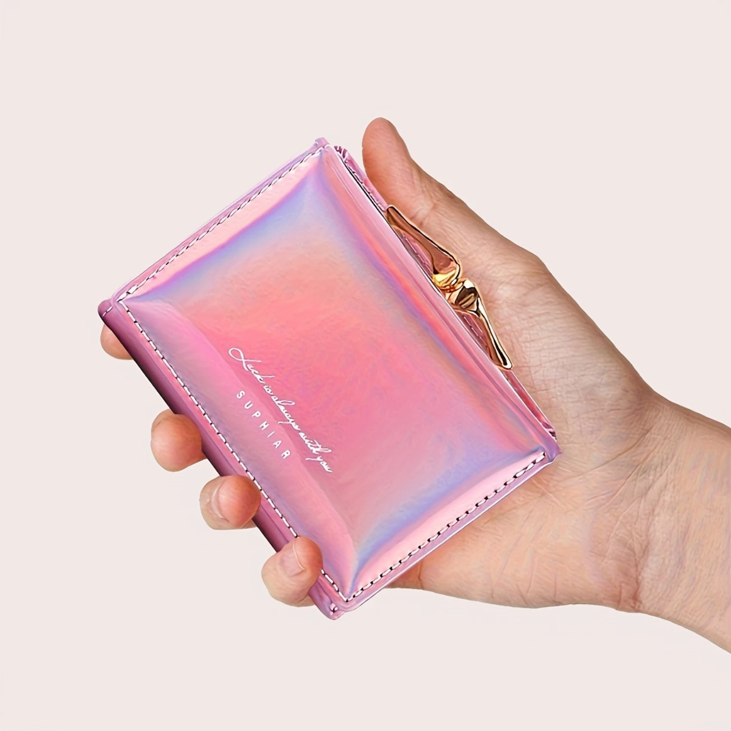 Shiny Tri-fold Wallet Clutch - Stylish Casual Card Holder with Secure Hasp Closure, Coin Pouch & Multi-Card Slots - Compact, Per