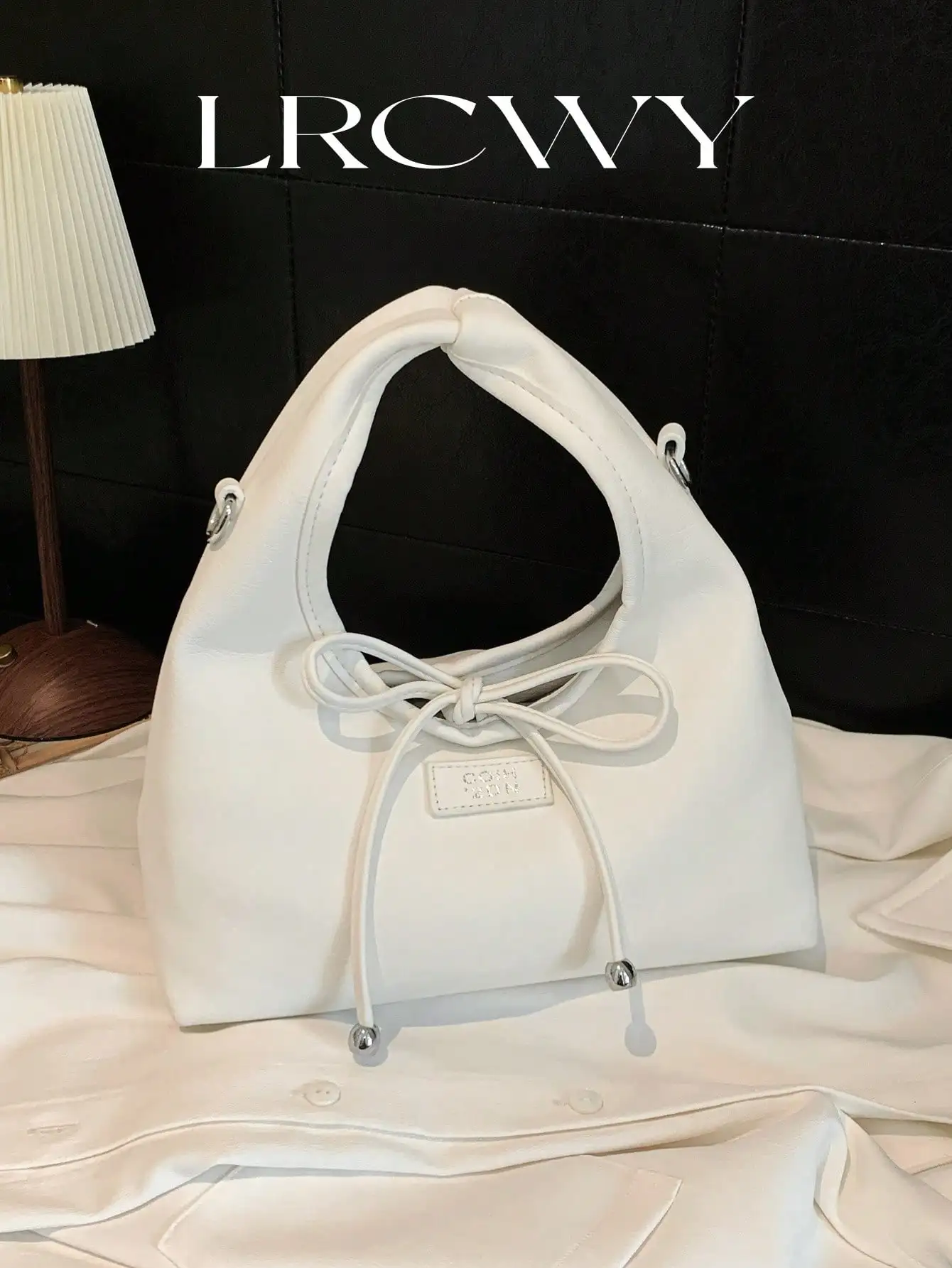 

Women's Crescent Shaped Handbag, Minimalist Elegant Cute Bow Design Crossbody Phone Bag, White