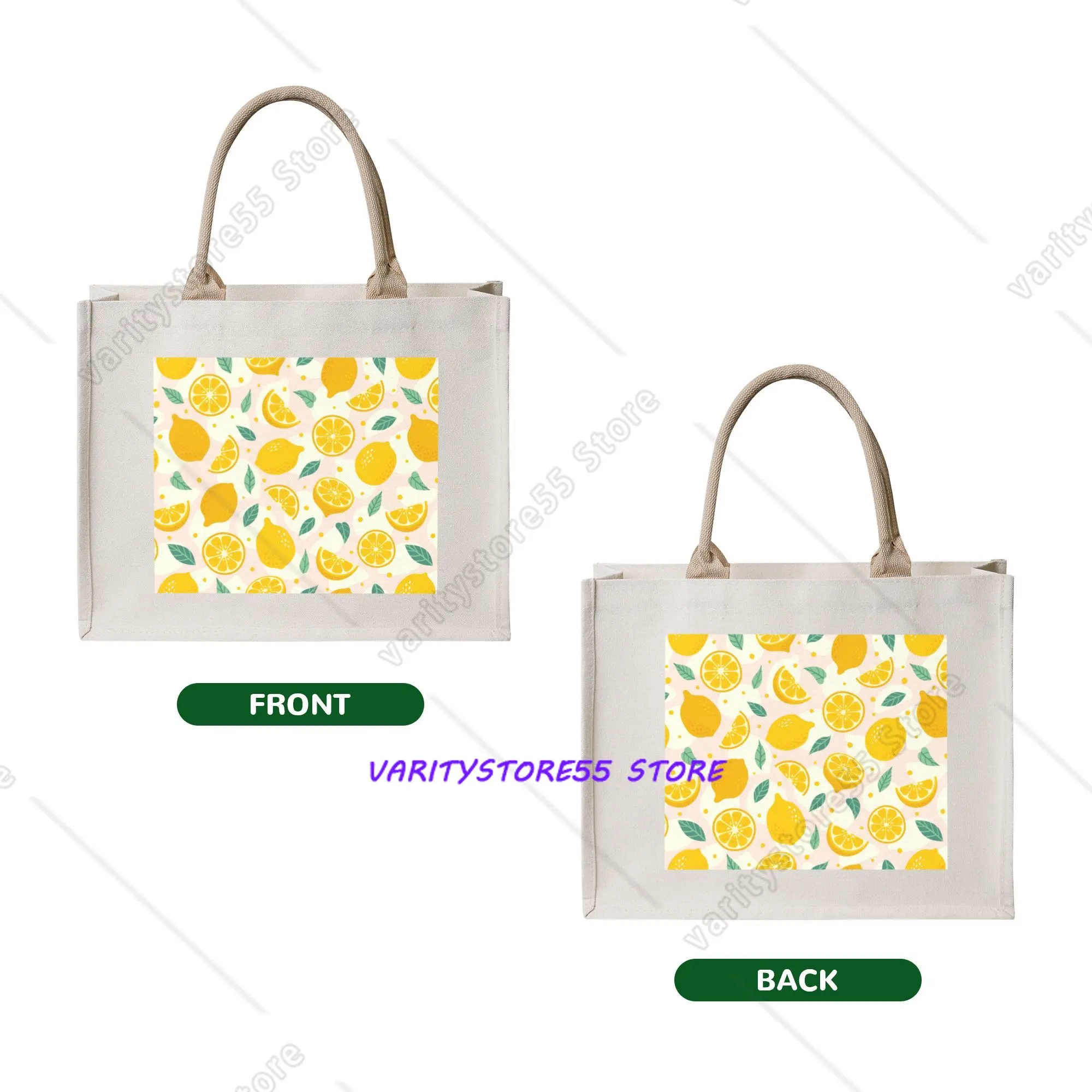 Kawaii Summer Tropical Fruit Lemon Pattern Shopping Tote Bag Portable  Groceries Shoulder Shopper Bag