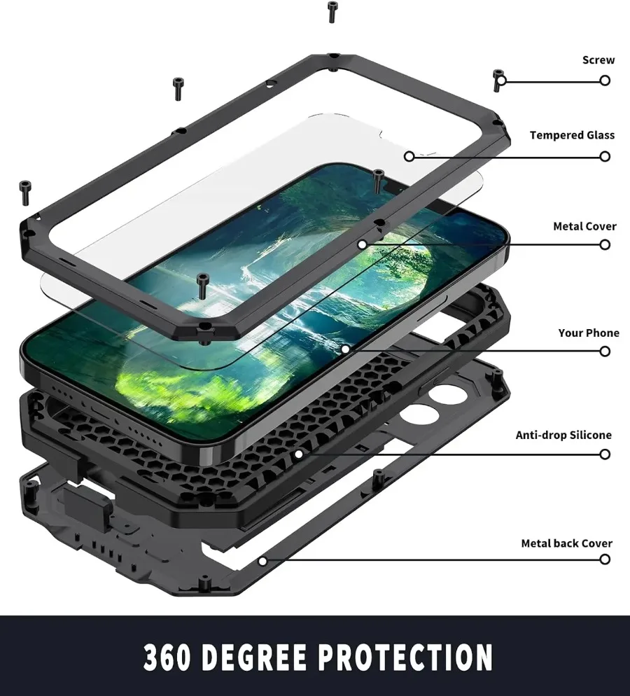 Phone Case For iPhone 13 Pro Max Rugged Aluminum Metal Shockproof Bumper Anti-scratch Screen Protection Stand Camera Slide Cover