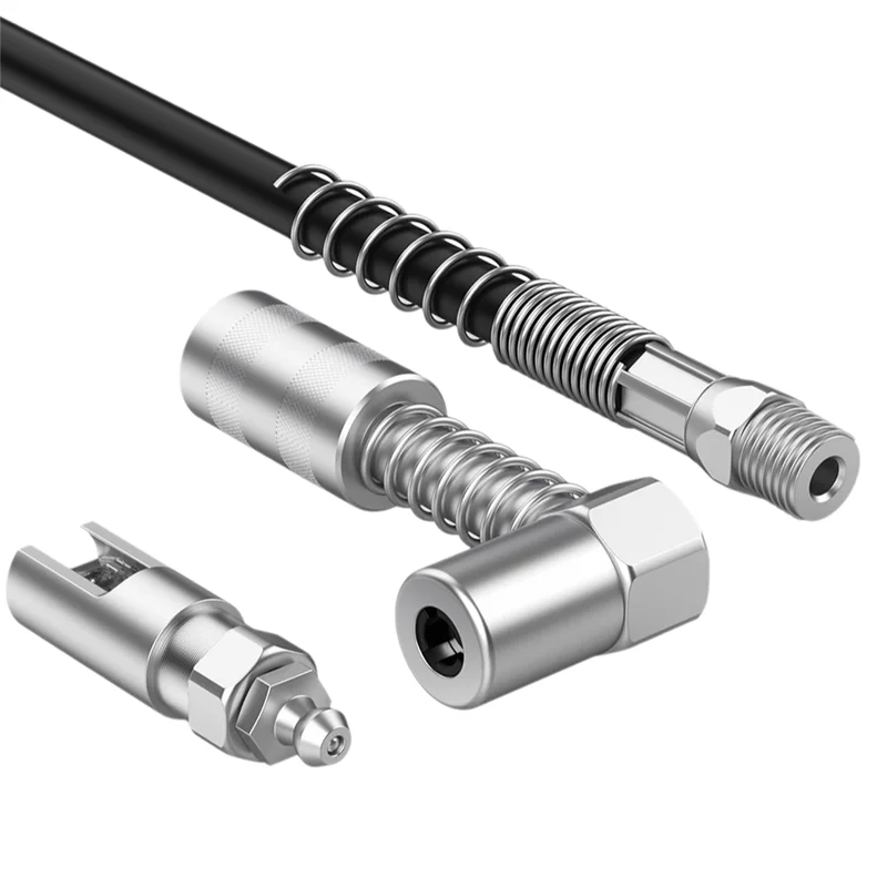 

ABKY-Designed 90 Degree Grease Coupler& Slotted Right Angle 90 Degree Grease Coupler Combo With 12" Spring Flex Hose