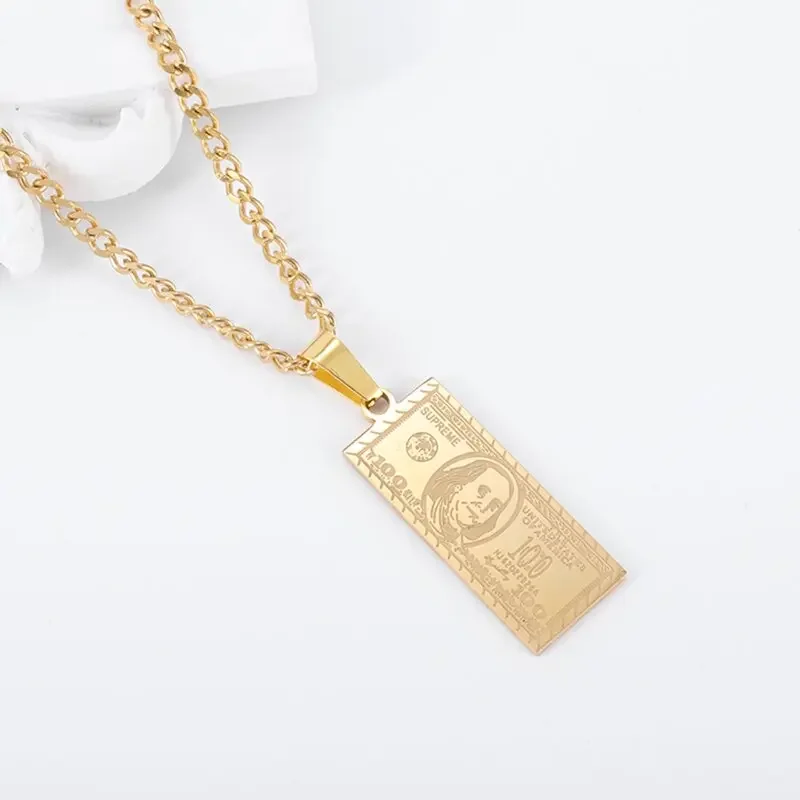 Edelstahl US 100Dollar Bill Muster Anhänger Halskette Millionen Dollar Punk Modeschmuck Herren Geschenk