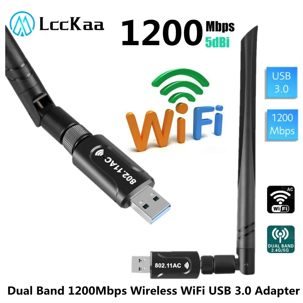 

1200Mbps USB wifi Adapter Dual Band 2.4GHz 5GHz WiFi with Antenna PC Mini Computer Wireless Network Card Receiver PC Accessories