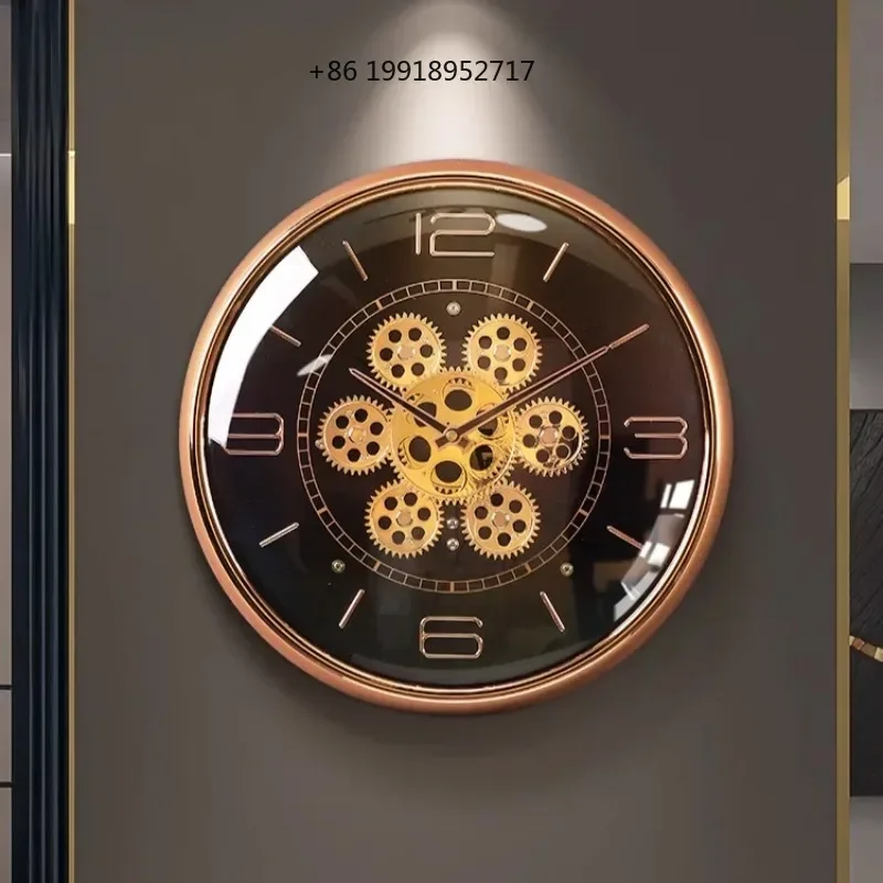 Luxury Round Silent Wall Clocks Creative Gear Rotate Big-numbers Living Room Clock Metal Pointer Vintage Simple Decor JJ659