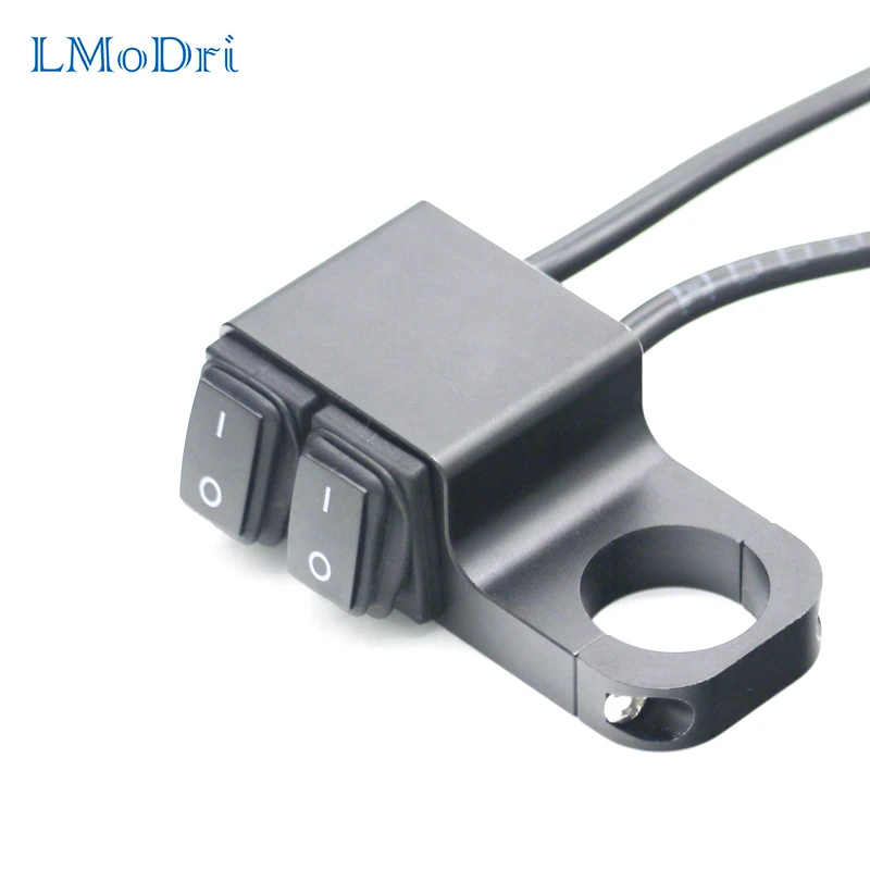 LMoDri Waterproof Motorcycle ATV 22mm Handlebar Double Control On-Off-On Button Switch Headlight Hazard Brake Fog Light CNC