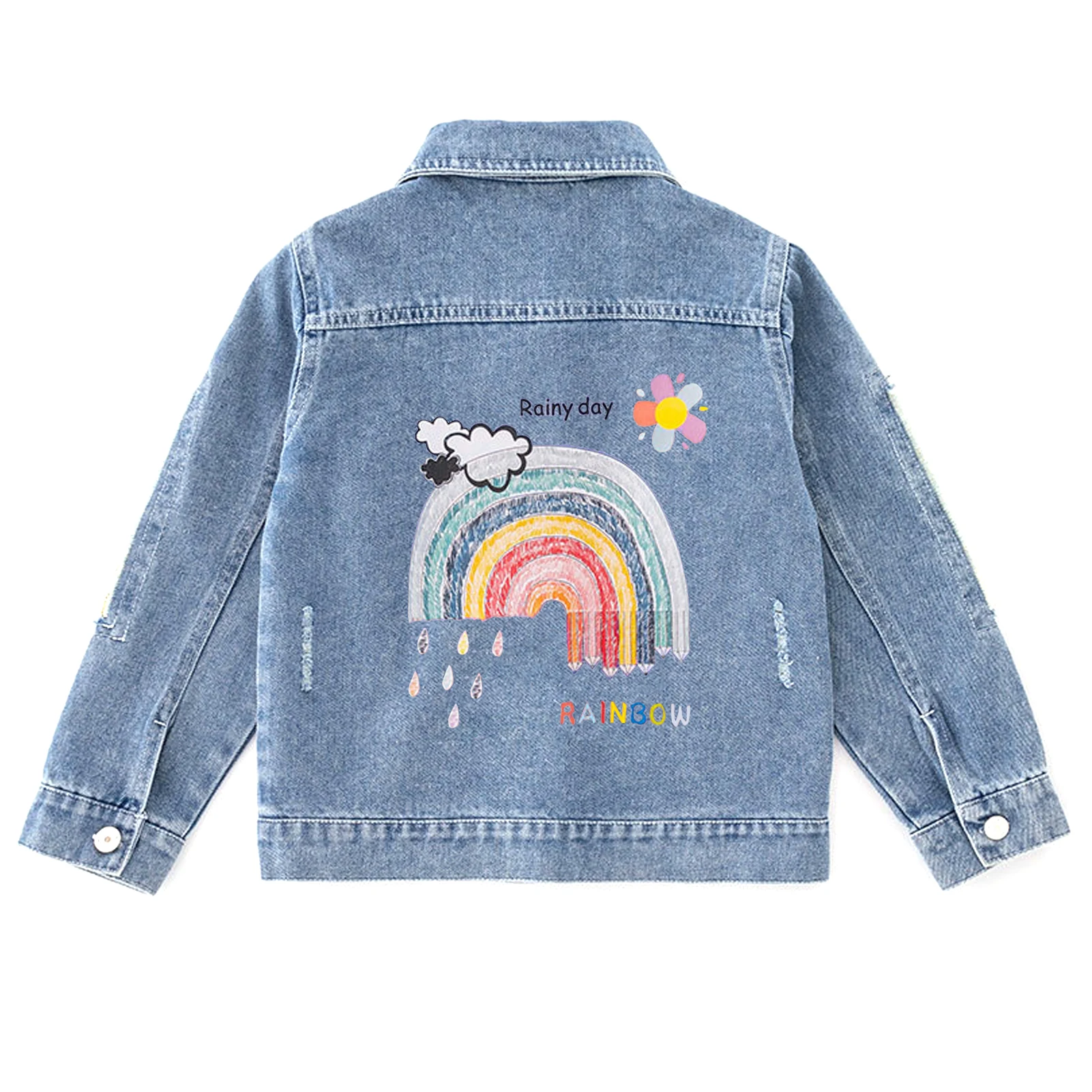 Beads Girls Denim Jackets Long Sleeve Tops Casual Outerwear with Buttons Lapel Coat Kids Cotton Sequins Tops Cowboy Coats