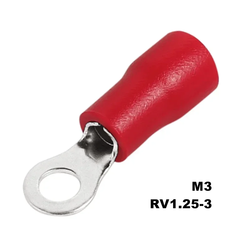 100/50/10 Stück RV1,25 M3 M4 M5 M6 M8 roter Ring Crimp Terminal isolierte elektrische Kabelschuhe Drahtverbinder 22–16 AWG