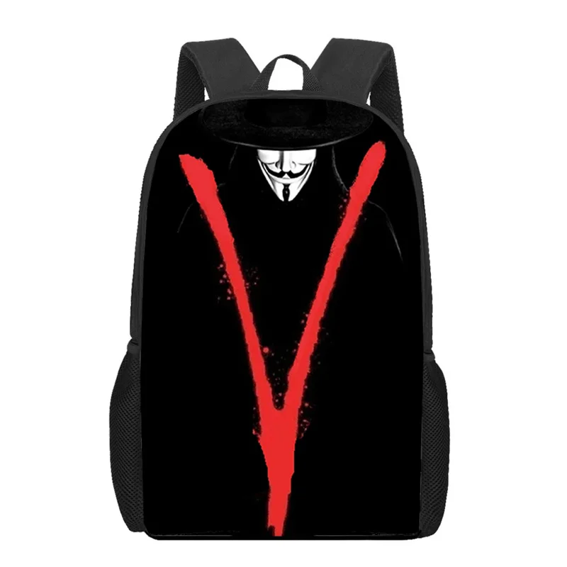 V for Vendetta Print Mochila para Crianças, Meninos e Meninas Book Bag, Teenager Shoulder Bag, Mochila de Viagem Casual, Laptop Bags