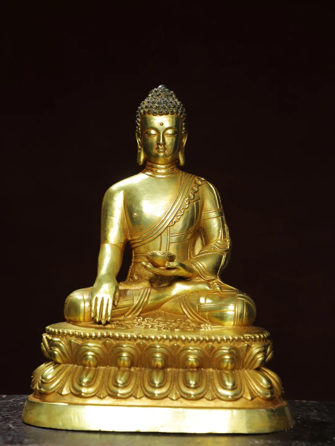 

11"Old China Collections Old Bronze Gilded Cinnabar Shakyamuni Amitabha Sitting Buddha Worship Hall Town House Exorcism