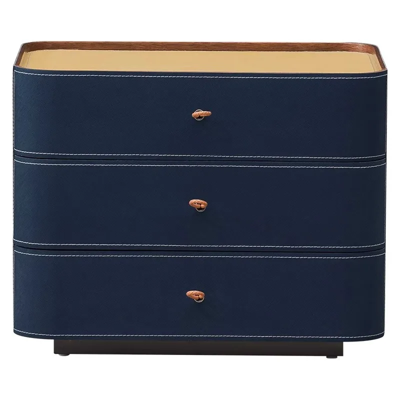 CX minimalist, bedroom light luxury high-end blue saddle leather bedside cabinet